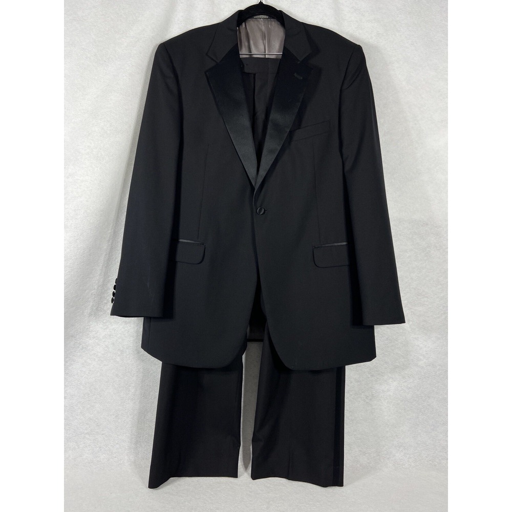 Stafford 2PC Tuxedo Suit Men's 44L Black 100% Wool Pants 42x30